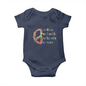 No Kings No Fascists Baby Onesie Floral Peace Sign Social Justice TS10 Navy Print Your Wear