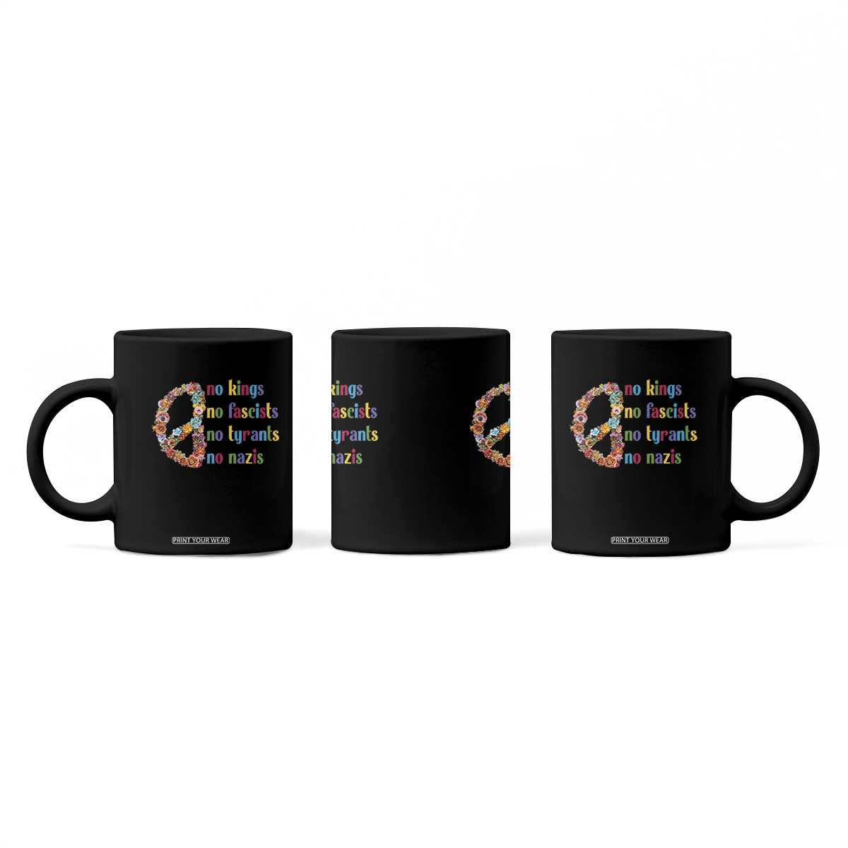 No Kings No Fascists Coffee Mug Floral Peace Sign Social Justice TS10 Print Your Wear