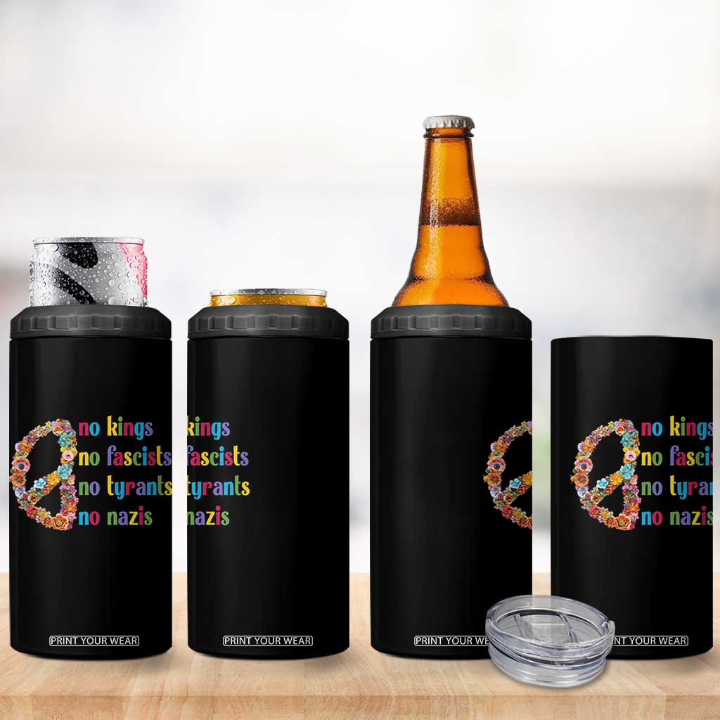 No Kings No Fascists 4 in 1 Can Cooler Tumbler Floral Peace Sign Social Justice TS10 Print Your Wear