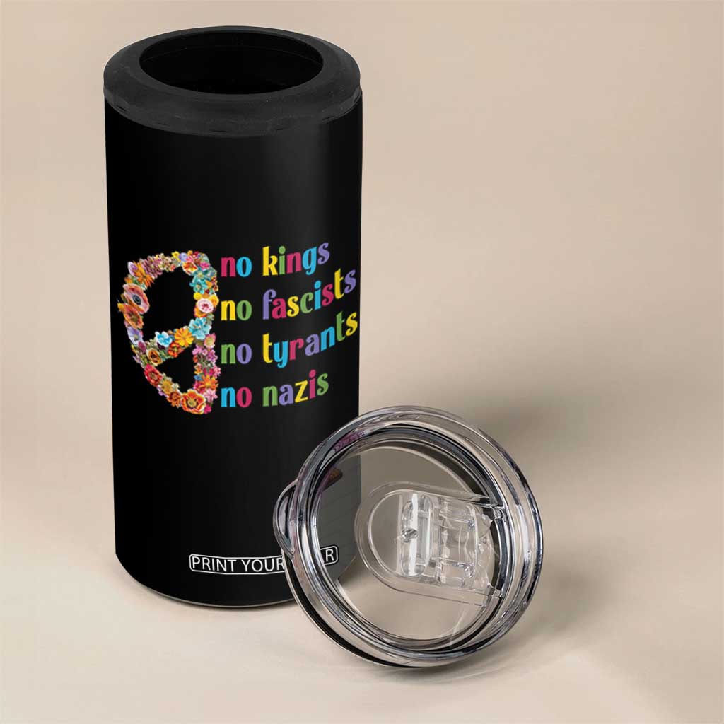 No Kings No Fascists 4 in 1 Can Cooler Tumbler Floral Peace Sign Social Justice TS10 Print Your Wear