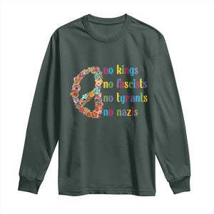 No Kings No Fascists Long Sleeve Shirt Floral Peace Sign Social Justice TS10 Dark Forest Green Print Your Wear