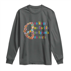 No Kings No Fascists Long Sleeve Shirt Floral Peace Sign Social Justice TS10 Dark Heather Print Your Wear