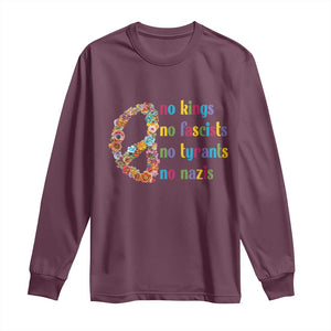 No Kings No Fascists Long Sleeve Shirt Floral Peace Sign Social Justice TS10 Maroon Print Your Wear