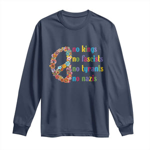 No Kings No Fascists Long Sleeve Shirt Floral Peace Sign Social Justice TS10 Navy Print Your Wear