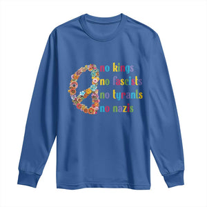 No Kings No Fascists Long Sleeve Shirt Floral Peace Sign Social Justice TS10 Royal Blue Print Your Wear