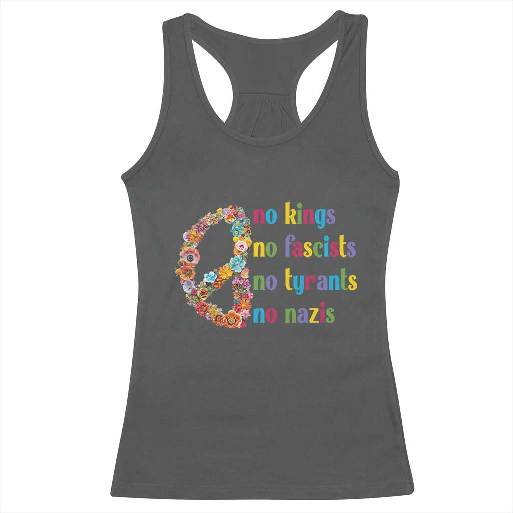 No Kings No Fascists Racerback Tank Top Floral Peace Sign Social Justice TS10 Dark Heather Print Your Wear