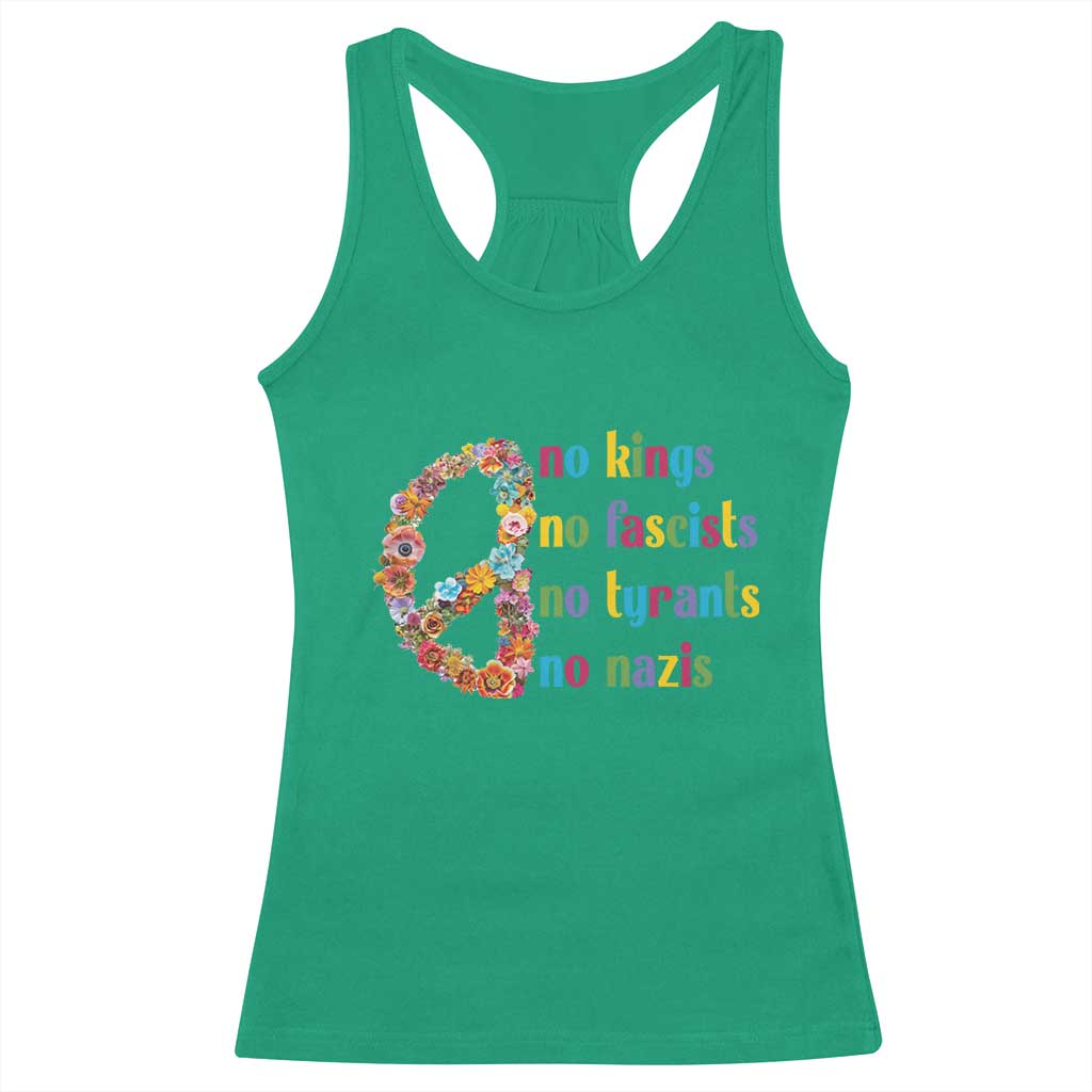 No Kings No Fascists Racerback Tank Top Floral Peace Sign Social Justice TS10 Irish Green Print Your Wear