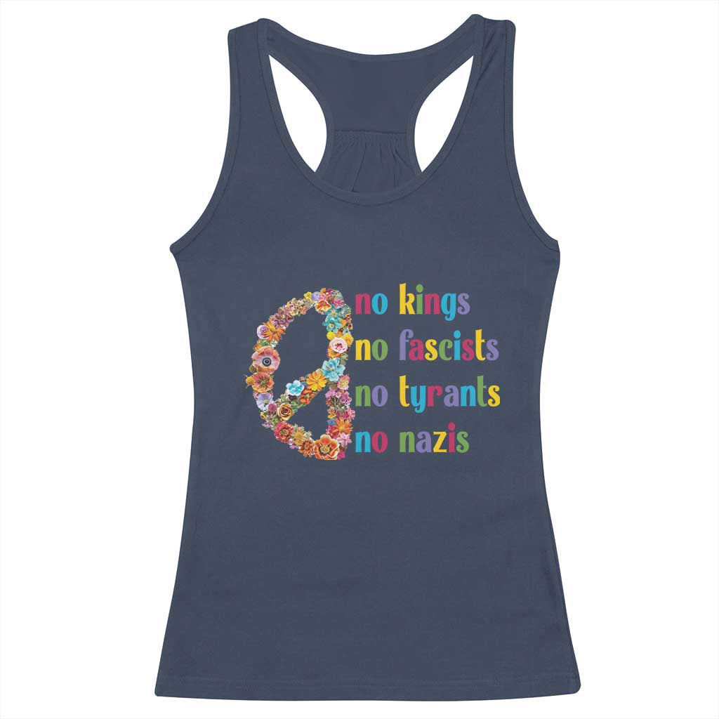 No Kings No Fascists Racerback Tank Top Floral Peace Sign Social Justice TS10 Navy Print Your Wear