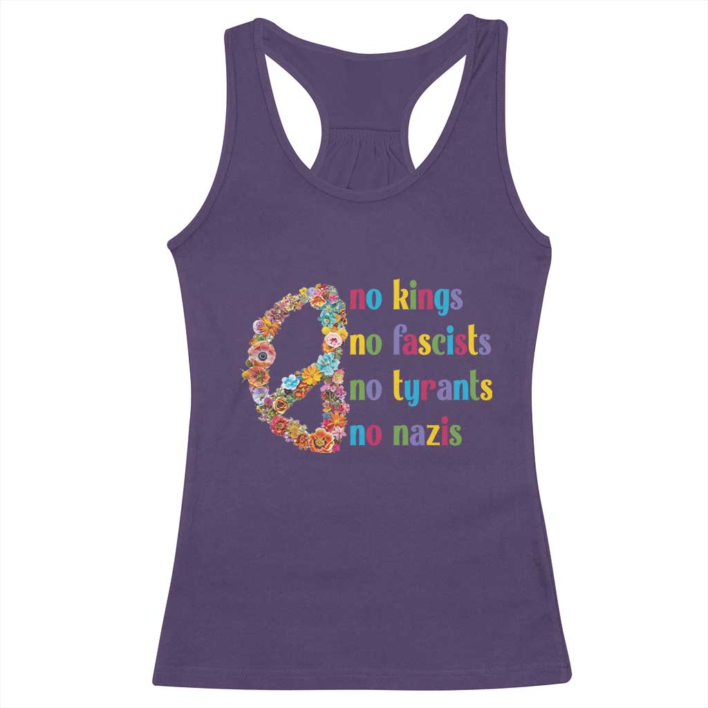 No Kings No Fascists Racerback Tank Top Floral Peace Sign Social Justice TS10 Purple Print Your Wear