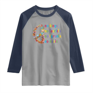 No Kings No Fascists Raglan Shirt Floral Peace Sign Social Justice TS10 Sport Gray Navy Print Your Wear