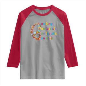 No Kings No Fascists Raglan Shirt Floral Peace Sign Social Justice TS10 Sport Gray Red Print Your Wear