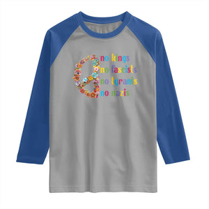 No Kings No Fascists Raglan Shirt Floral Peace Sign Social Justice TS10 Sport Gray Royal Print Your Wear