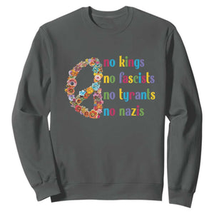 No Kings No Fascists Sweatshirt Floral Peace Sign Social Justice TS10 Dark Heather Print Your Wear