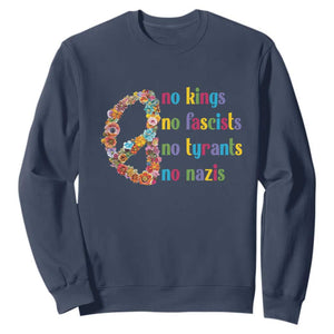 No Kings No Fascists Sweatshirt Floral Peace Sign Social Justice TS10 Navy Print Your Wear