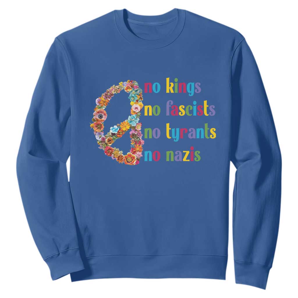 No Kings No Fascists Sweatshirt Floral Peace Sign Social Justice TS10 Royal Blue Print Your Wear