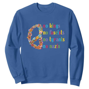 No Kings No Fascists Sweatshirt Floral Peace Sign Social Justice TS10 Royal Blue Print Your Wear
