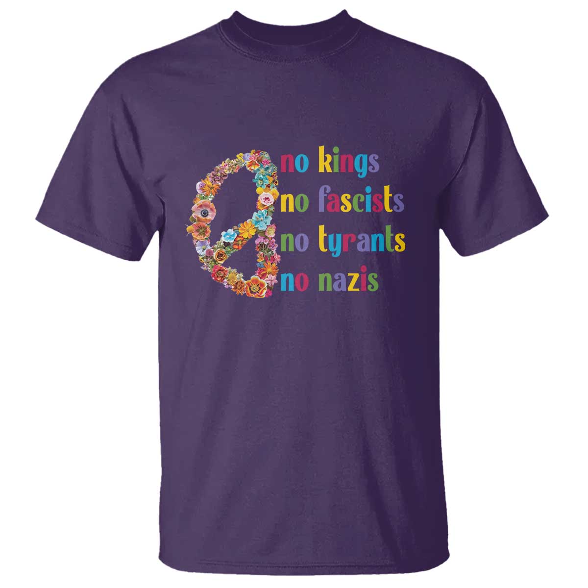 No Kings No Fascists T Shirt Floral Peace Sign Social Justice TS10 Purple Print Your Wear