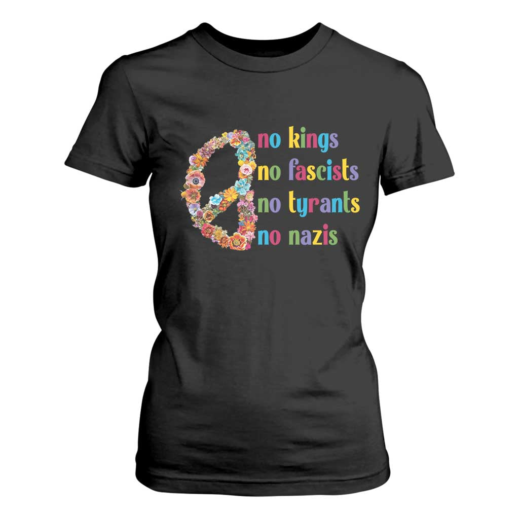 No Kings No Fascists T Shirt For Women Floral Peace Sign Social Justice TS10 Black Print Your Wear