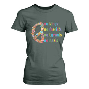 No Kings No Fascists T Shirt For Women Floral Peace Sign Social Justice TS10 Dark Forest Green Print Your Wear