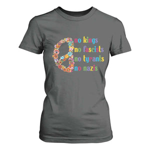 No Kings No Fascists T Shirt For Women Floral Peace Sign Social Justice TS10 Dark Heather Print Your Wear