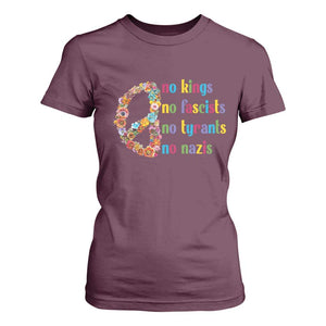 No Kings No Fascists T Shirt For Women Floral Peace Sign Social Justice TS10 Maroon Print Your Wear