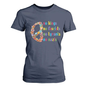 No Kings No Fascists T Shirt For Women Floral Peace Sign Social Justice TS10 Navy Print Your Wear