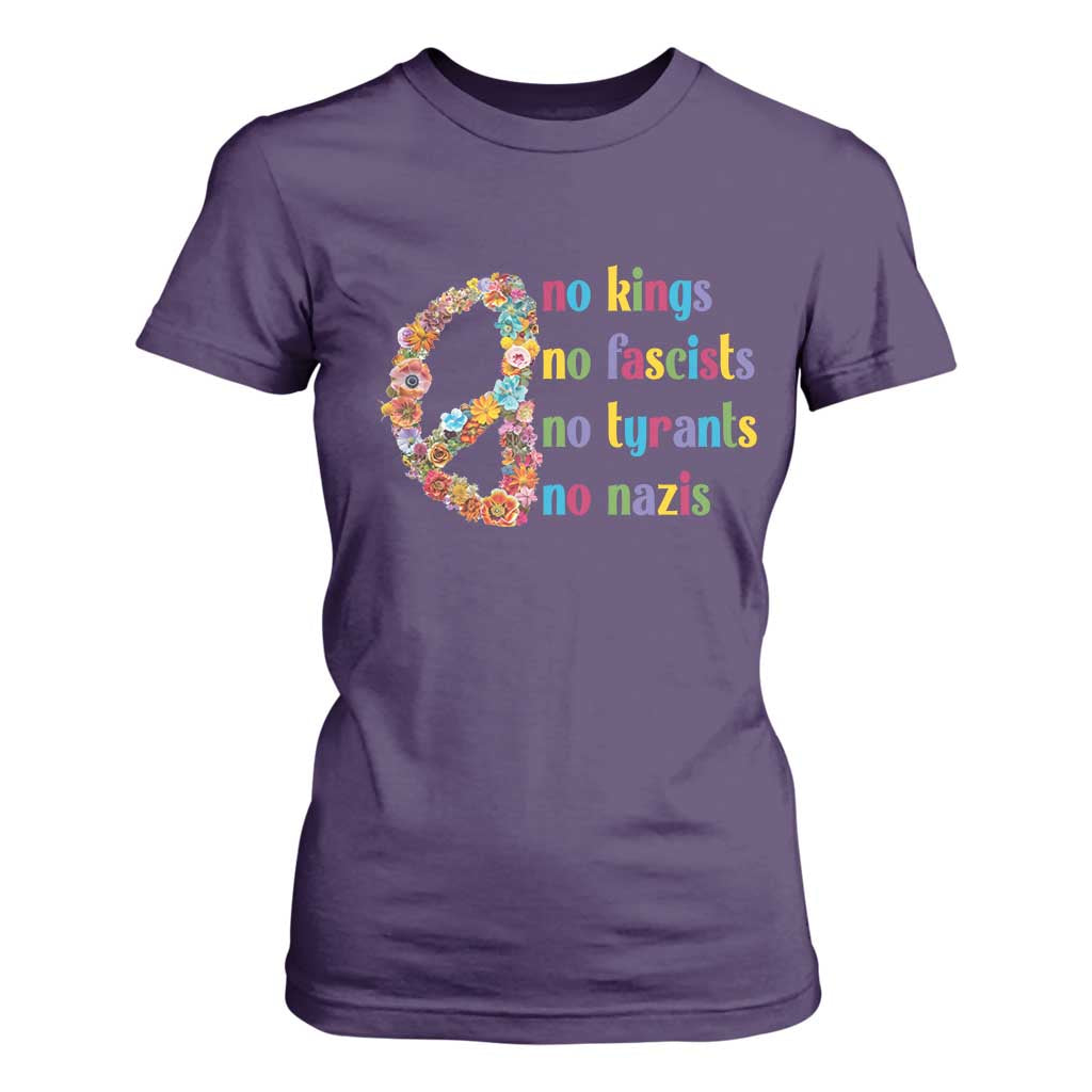 No Kings No Fascists T Shirt For Women Floral Peace Sign Social Justice TS10 Purple Print Your Wear