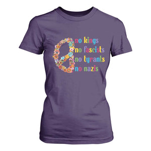 No Kings No Fascists T Shirt For Women Floral Peace Sign Social Justice TS10 Purple Print Your Wear