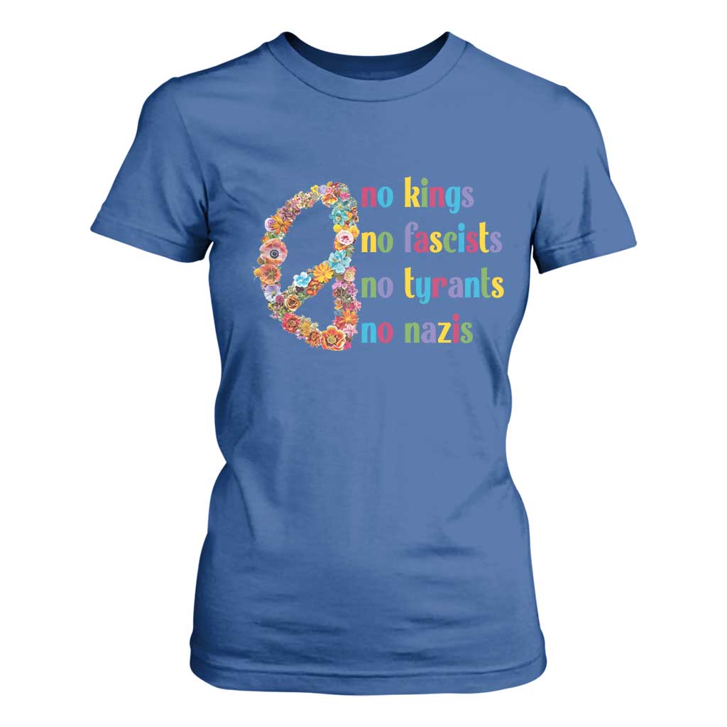 No Kings No Fascists T Shirt For Women Floral Peace Sign Social Justice TS10 Royal Blue Print Your Wear