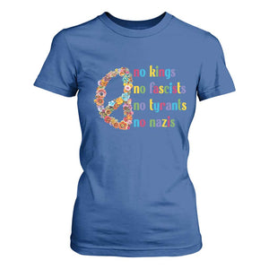 No Kings No Fascists T Shirt For Women Floral Peace Sign Social Justice TS10 Royal Blue Print Your Wear