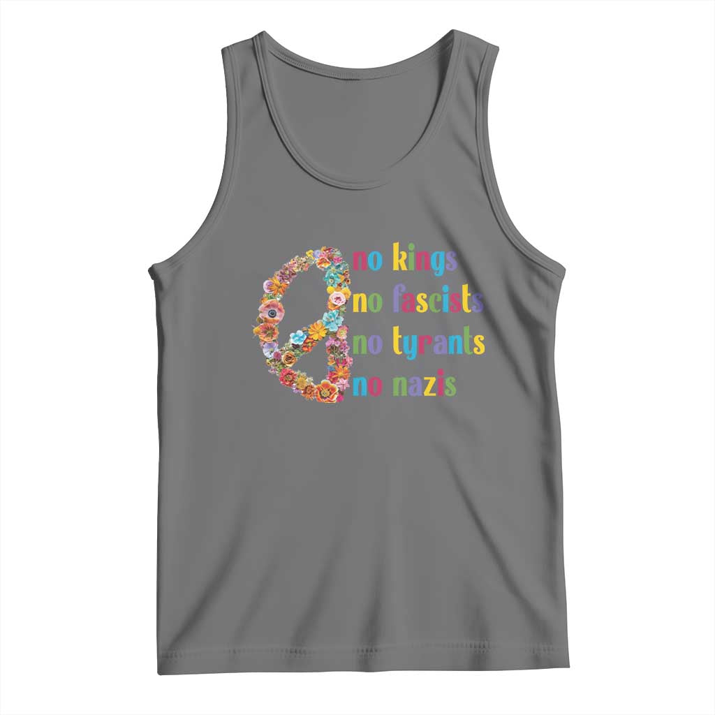 No Kings No Fascists Tank Top Floral Peace Sign Social Justice TS10 Black Heather Print Your Wear