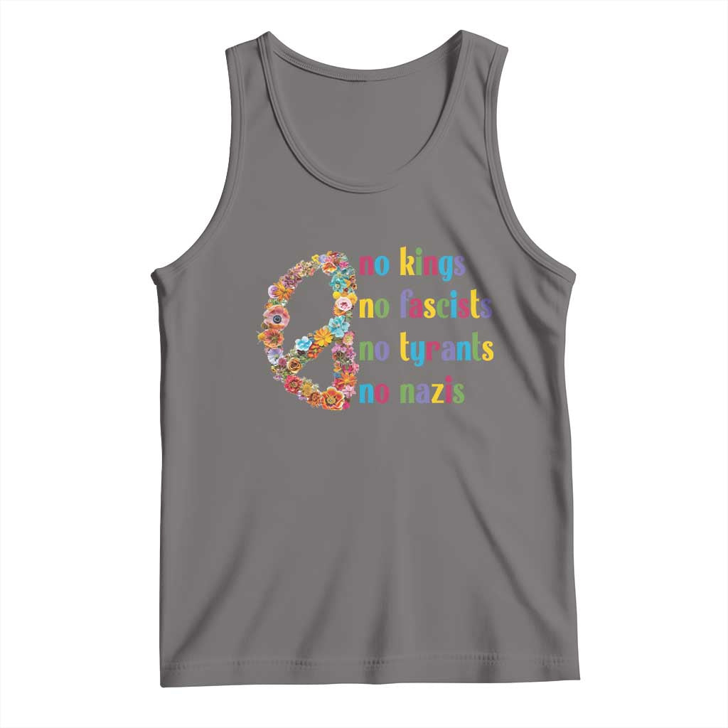 No Kings No Fascists Tank Top Floral Peace Sign Social Justice TS10 Deep Heather Print Your Wear