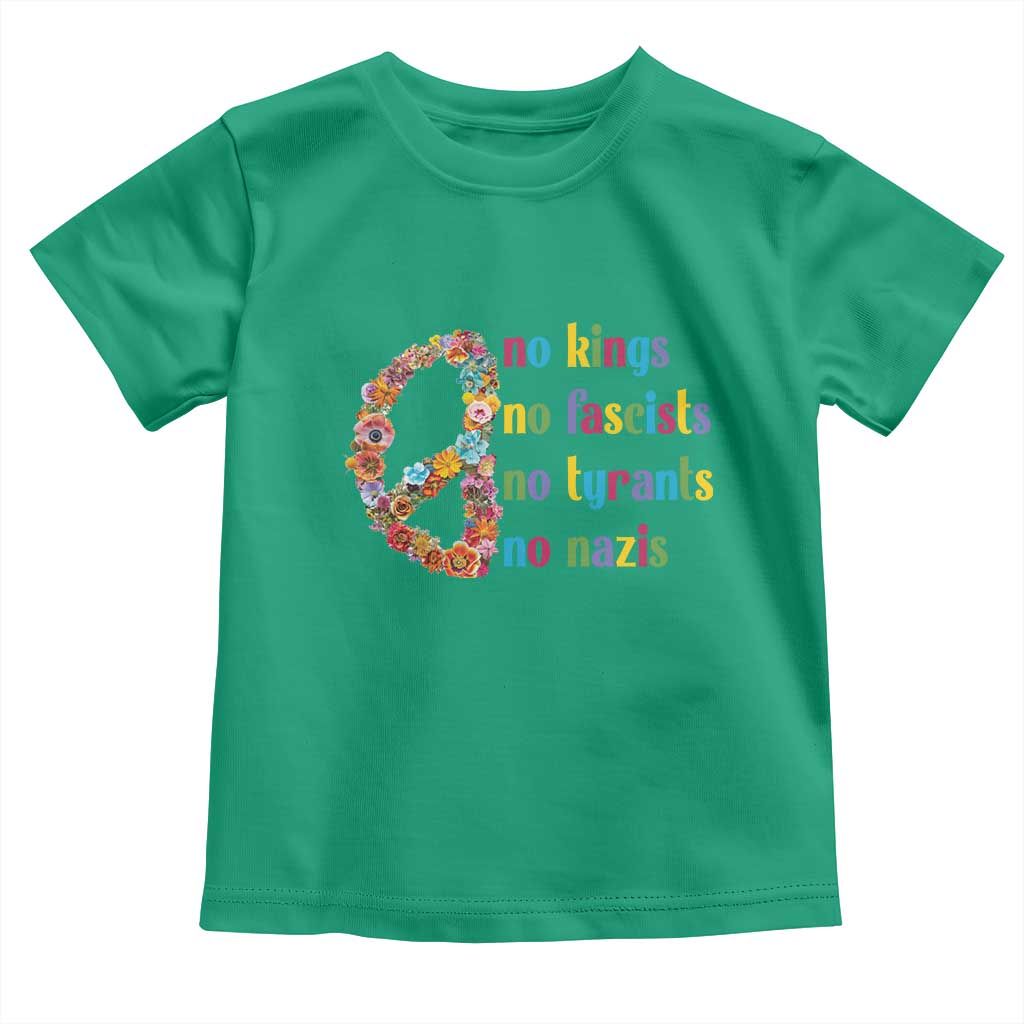No Kings No Fascists Toddler T Shirt Floral Peace Sign Social Justice TS10 Irish Green Print Your Wear