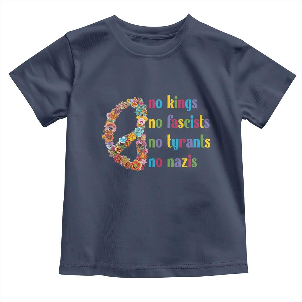 No Kings No Fascists Toddler T Shirt Floral Peace Sign Social Justice TS10 Navy Print Your Wear