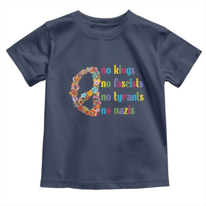 No Kings No Fascists Toddler T Shirt Floral Peace Sign Social Justice TS10 Navy Print Your Wear