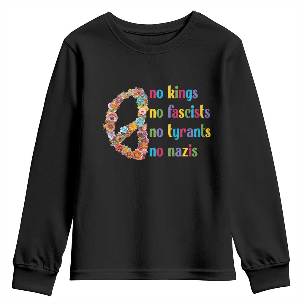 No Kings No Fascists Youth Sweatshirt Floral Peace Sign Social Justice TS10 Black Print Your Wear