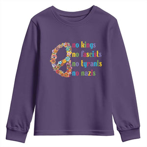 No Kings No Fascists Youth Sweatshirt Floral Peace Sign Social Justice TS10 Purple Print Your Wear