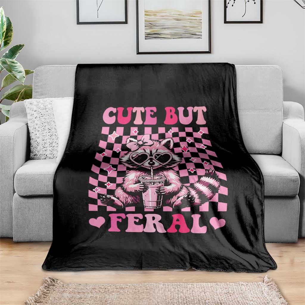 Cute But Feral Raccoon Throw Blanket Funny Sunglasses Trash Panda TS10 Print Your Wear
