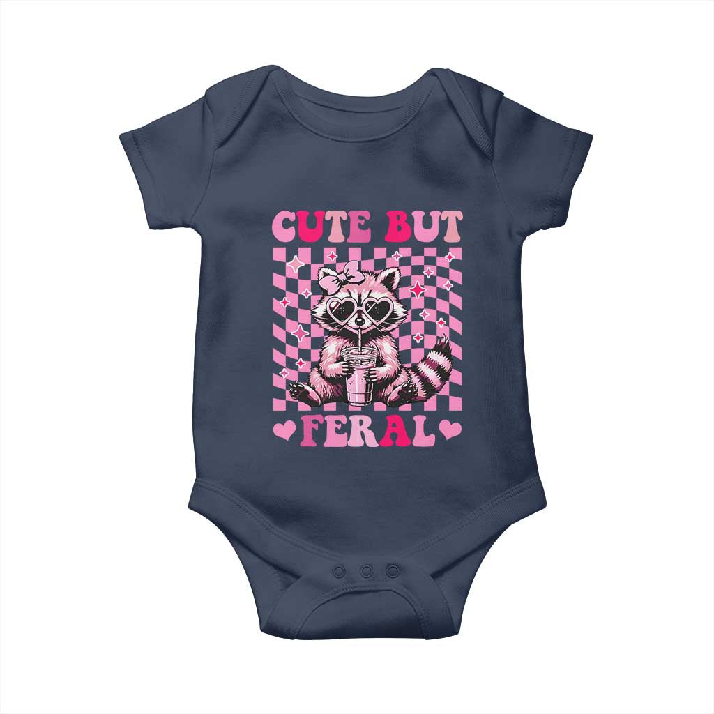 Cute But Feral Raccoon Baby Onesie Funny Sunglasses Trash Panda TS10 Navy Print Your Wear
