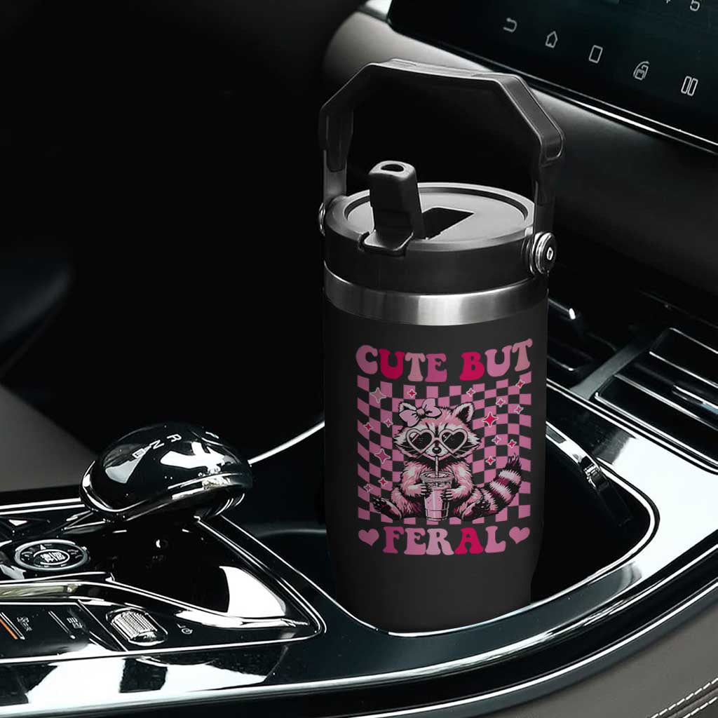 Cute But Feral Raccoon Flip Straw Tumbler Funny Sunglasses Trash Panda TS10 Print Your Wear