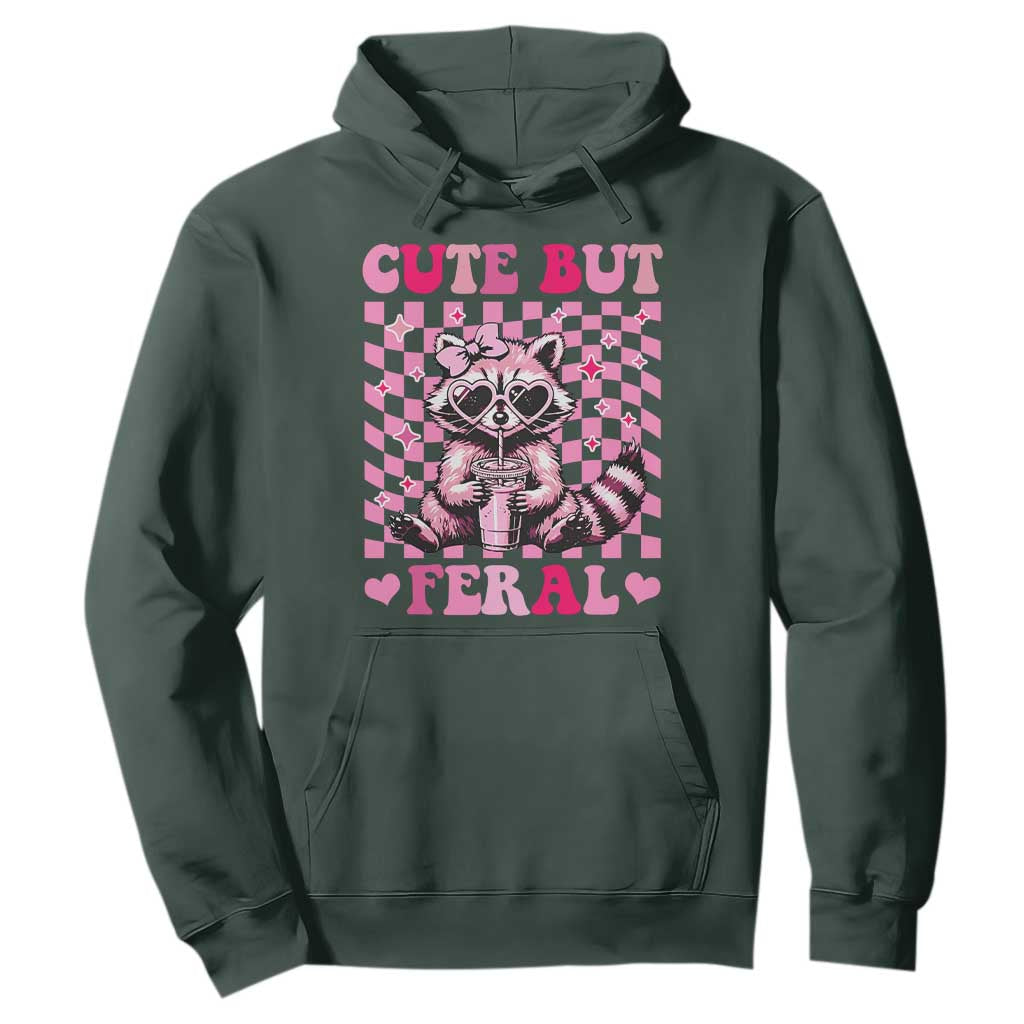 Cute But Feral Raccoon Hoodie Funny Sunglasses Trash Panda TS10 Dark Forest Green Print Your Wear
