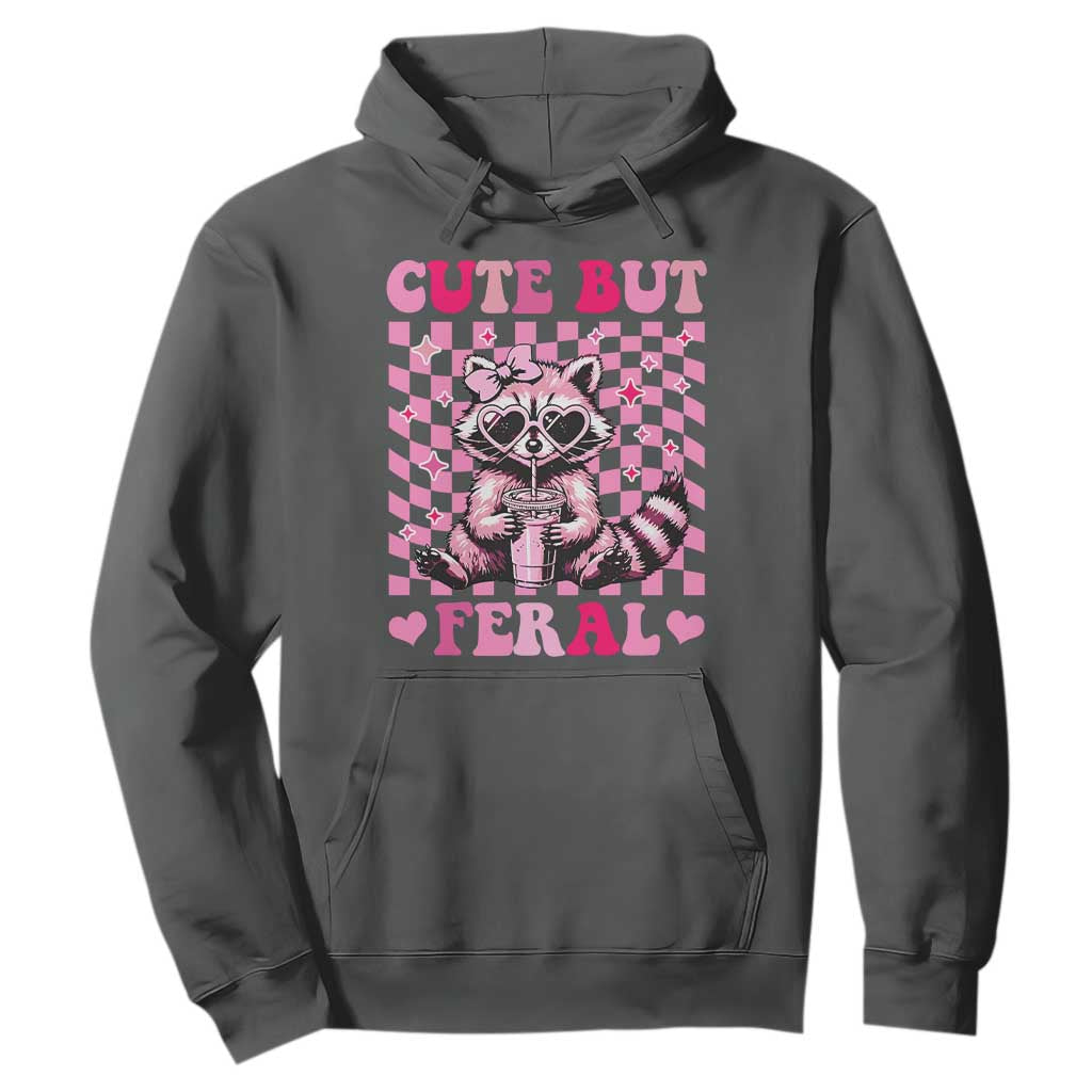Cute But Feral Raccoon Hoodie Funny Sunglasses Trash Panda TS10 Dark Heather Print Your Wear