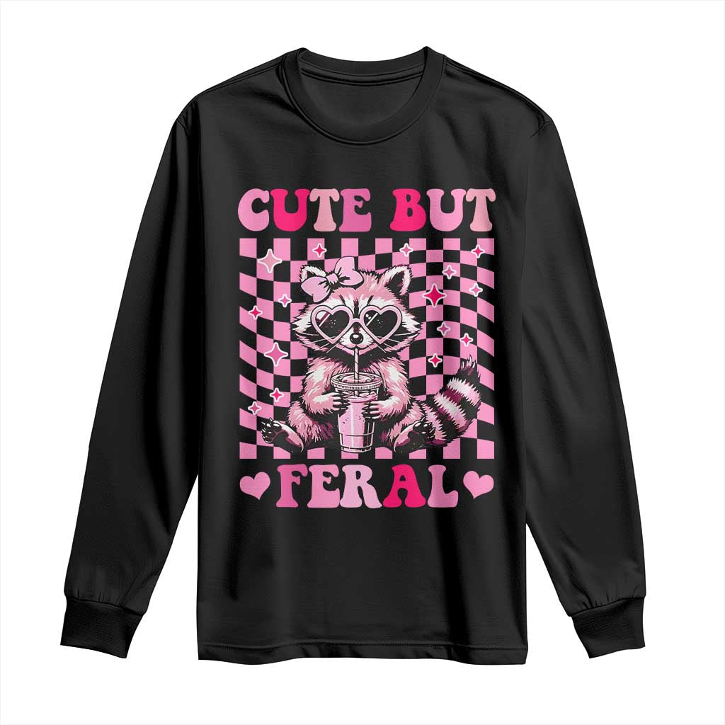 Cute But Feral Raccoon Long Sleeve Shirt Funny Sunglasses Trash Panda TS10 Black Print Your Wear
