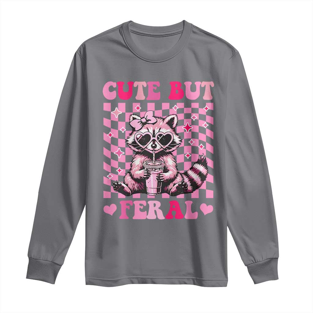 Cute But Feral Raccoon Long Sleeve Shirt Funny Sunglasses Trash Panda TS10 Charcoal Print Your Wear