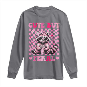 Cute But Feral Raccoon Long Sleeve Shirt Funny Sunglasses Trash Panda TS10 Charcoal Print Your Wear