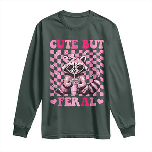 Cute But Feral Raccoon Long Sleeve Shirt Funny Sunglasses Trash Panda TS10 Dark Forest Green Print Your Wear