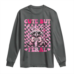 Cute But Feral Raccoon Long Sleeve Shirt Funny Sunglasses Trash Panda TS10 Dark Heather Print Your Wear