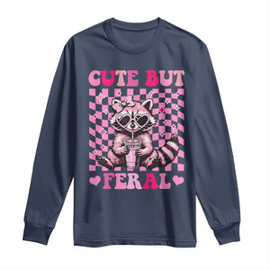Cute But Feral Raccoon Long Sleeve Shirt Funny Sunglasses Trash Panda TS10 Navy Print Your Wear