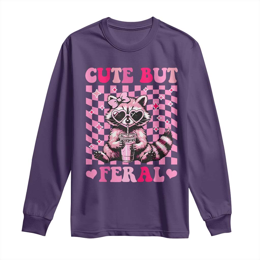 Cute But Feral Raccoon Long Sleeve Shirt Funny Sunglasses Trash Panda TS10 Purple Print Your Wear