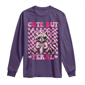 Cute But Feral Raccoon Long Sleeve Shirt Funny Sunglasses Trash Panda TS10 Purple Print Your Wear